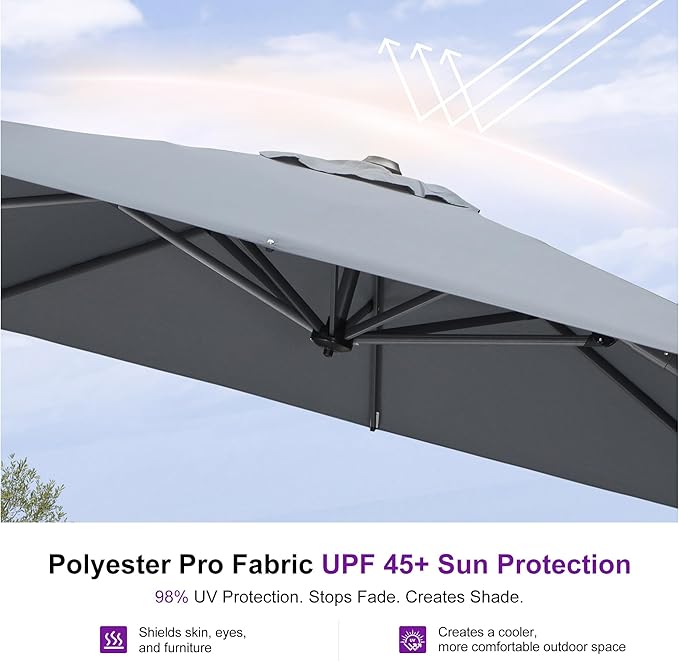 PURPLE LEAF 8'×8' Patio Cantilever Umbrella with Base Included Offset Outdoor Umbrella with cover Square umbrella outdoor patios for Backyard Pool Garden Light Grey