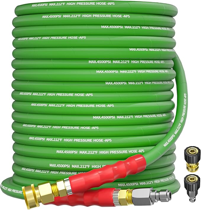 Pressure Washer Hose 75FT 3/8" for Cold and Hot Water 212°F, with Swivel Quick Connect, 4500PSI Kink Resistant Grade Steel Wire Braided, Power Washer Hose With 2pcs M22-14mm Adapter
