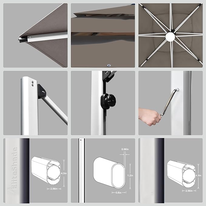 EliteShade USA APOLLO 3-Tier 11FT Full Aluminum Cantilever Patio Umbrella for Outdoor restaurant Garden Courtyard Deck Pool and Marketing with Light (No battery),Natural