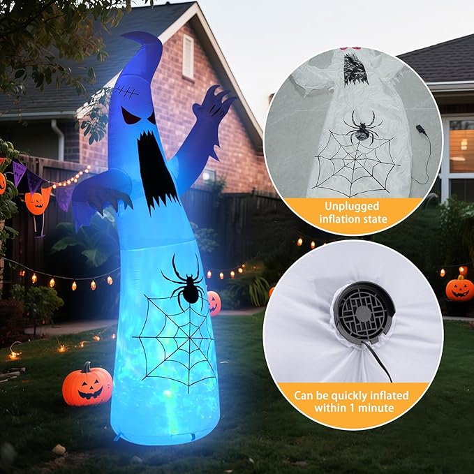 Halloween Inflatable Ghost Decoration, LED Color Changing Lights, Outdoor Yard Decor with Wings (12FT Giant Terror Spider Ghost)