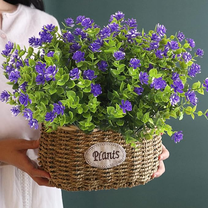 12 Bundles Artificial Flowers Faux Outdoor Plastic Plants UV Resistant Shrubs,Artificial Plants Outdoor Decorations for Patio Outdoor Fake Plants Spring Decorations for Home Front Porch Decor(Purple)