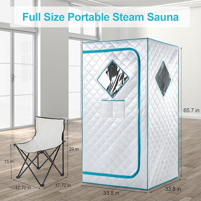 Smartmak Portable Steam Sauna, Personal Steam Sauna Tent at Home, Indoor Full Body Sauna Box, with 4L 1600W Steamer, Remote Control, Folding Chair, 16 Levels