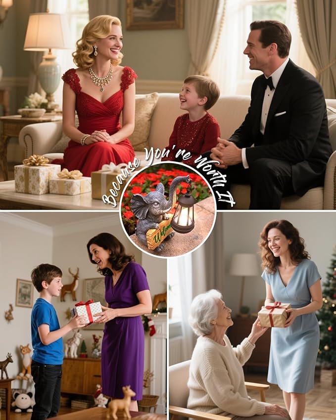 KVR Solar Elephant Garden Lights, Outdoor Welcome Statue Decor for Patio Yard, Birthday Gift for Women Mom Grandma (2025 New Gift Ready) (Green)