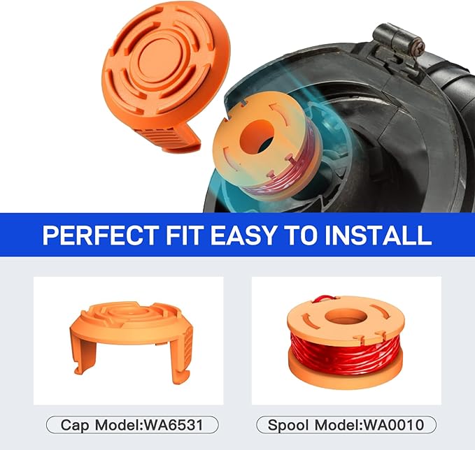 WA6531 Replacement Spool Cap Covers Compatible with Worx WA0010 WG155 WG163 WG180,String Trimmer Replacement Worx Spool Cap Covers -4Pack