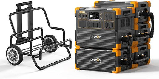 pecron E3600LFP Portable Power Station 3072Wh with Four Extended Batteries Trolley Kit, Expandable to 15360Wh, 5x3600W AC Outlets LiFePO4 Battery Backup Solar Generator for RV, Camping, CPAP