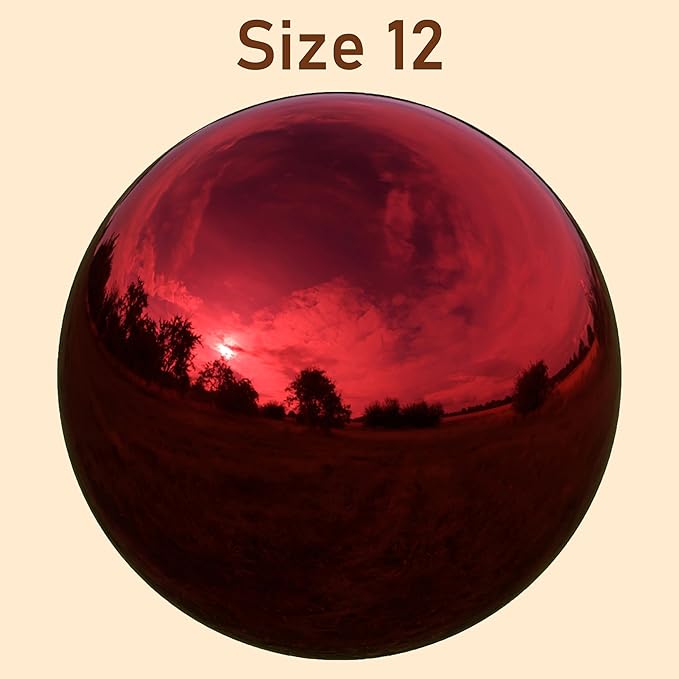 Lulu Decor, 2 pcs Red Stainless Steel Gazing Mirror Ball Size 12, Smooth Reflective Shiny Garden Decoration Globe (2 Pc)