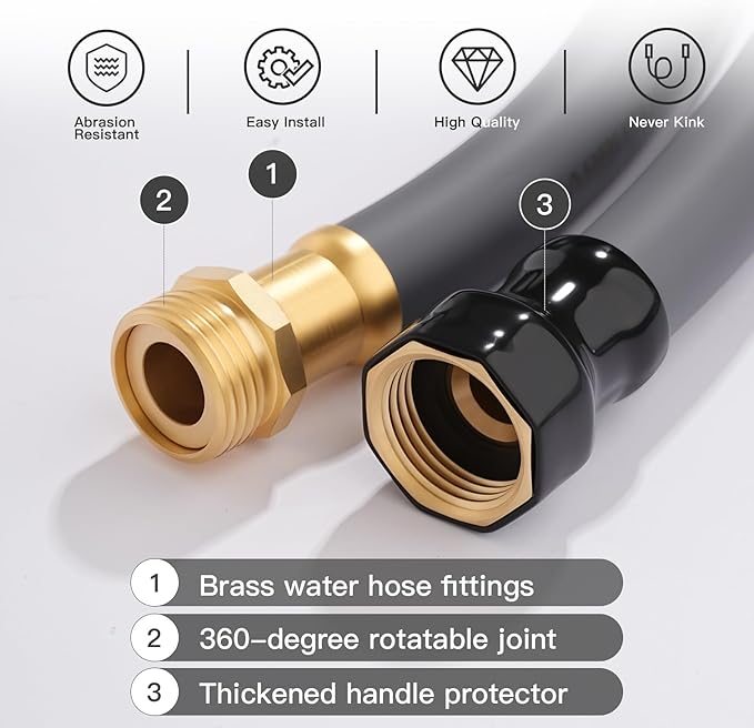 Garden Hose 5/8" x 50ft - Heavy Duty Rubber Water Hose 600 PSI Burst Pressure, No Kink & Durable Flexible Hose for Yard, Car Wash, Pets Gray