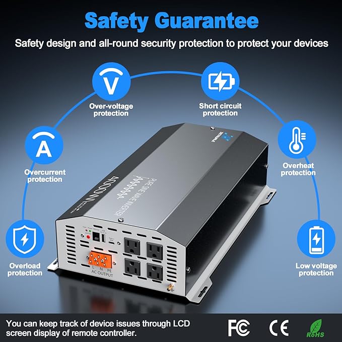 48V 4000 Watt Pure Sine Wave Inverter 48V DC to 110V 120V AC Converter,8000W Peak Power Inverter with 4 AC Outlets,USB Port,Type-C,Remote Control LCD Display for Truck,RV,Vehicles,Solar Off-Grid