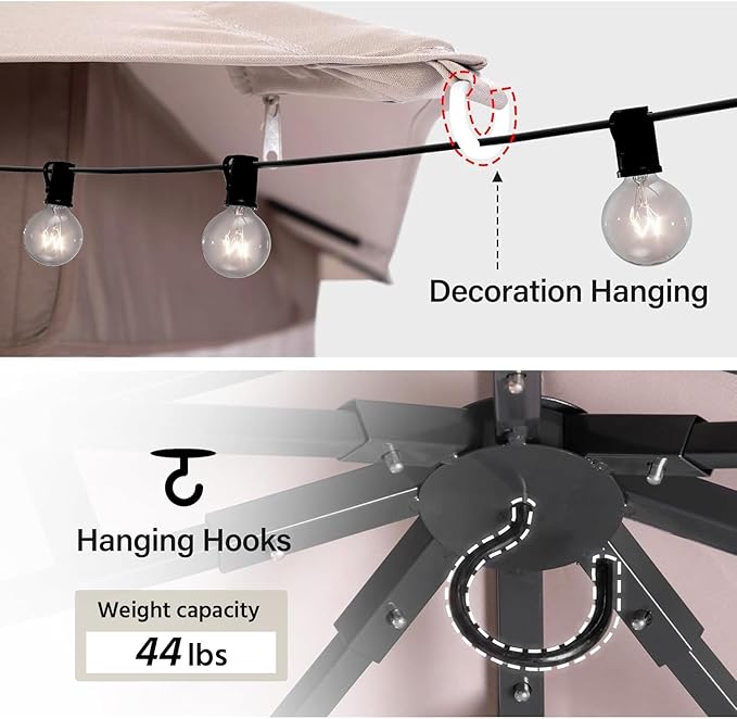 LAUSAINT HOME Outdoor Patio Gazebo 10'x10' with Expansion Bolts, Heavy Duty Party Tent & Shelter with Double Roofs, Mosquito Nettings and Privacy Screens for Backyard, Garden, Lawn, Champagne Khaki