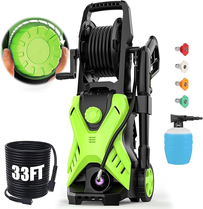 Pressure Cleaner 5000 PSI 4.0 GPM Power Cleaner with 33FT Hose, 4 Nozzle and 500ML Foam Cannon, Cleaner Machine for Home, Car Washing, Fence Cleaning, Patio, Green