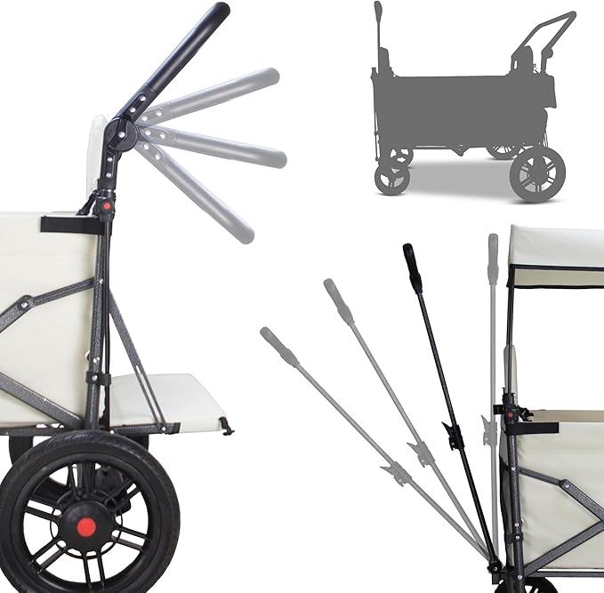Collapsible Foldable Wagon Cart with Quick-Release Wheels & 2 Seats Camping Wagon- Heavy-Duty Utility Wagon 265LBS Capacity for Camping, Garden, Shopping (Beige)