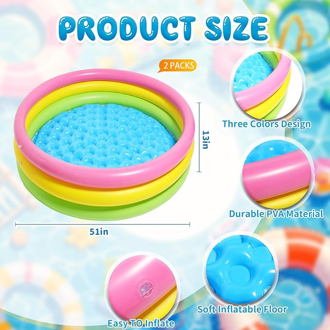 5 Pcs Outdoor Movie Night Inflatable Swimming Pool 51in x 13in Colorful Blow up Pools with Foldable Portable Serving Tray Table and Pump for Birthday Party Activities (51 x 13 Inch)