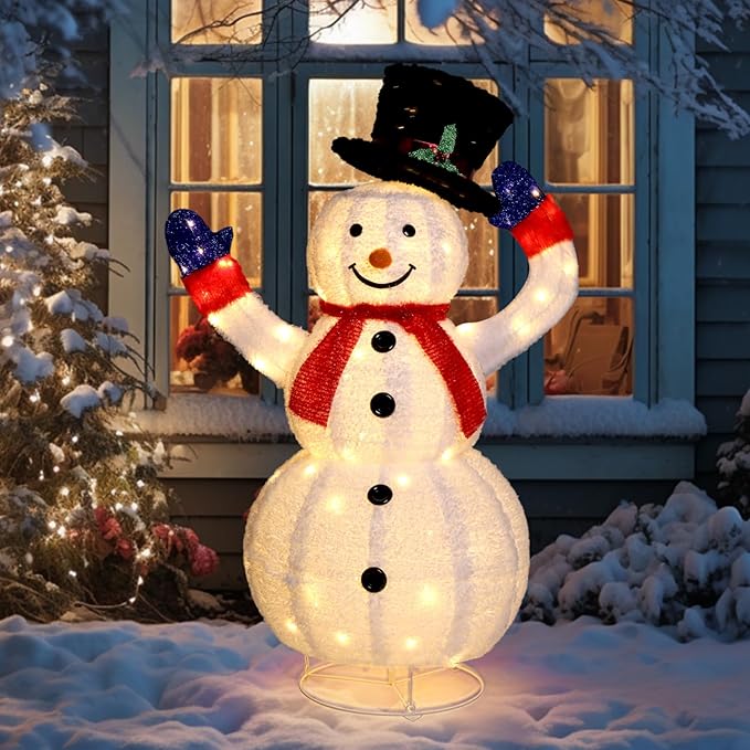 Outvita Outdoor Christmas Decorations 4ft Electric Snowman with Motor & 120 LED Lights, Lighted White Foldable Pop-up Snowman for Xmas Indoor and Outdoor Lawn Garden Yard Holiday Decor