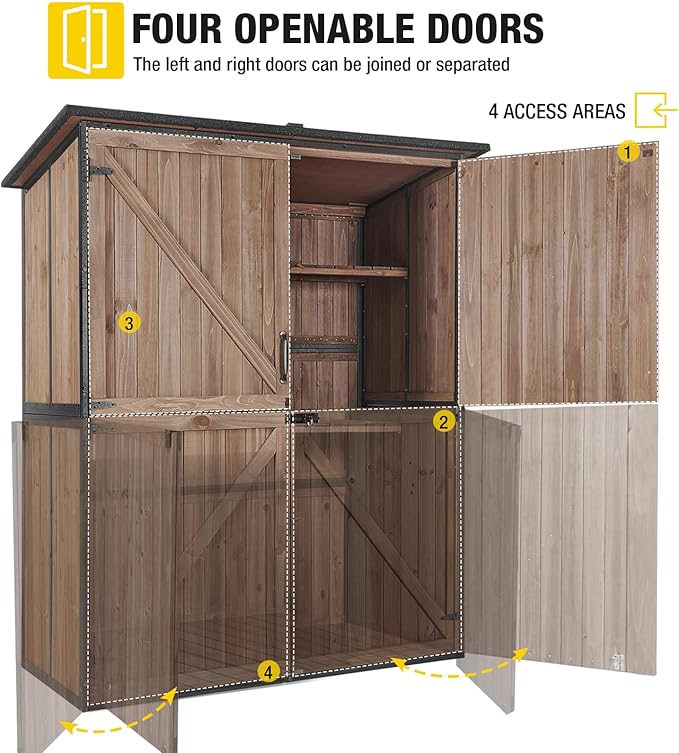 Aivituvin Shed Outdoor Storage Cabinet with Durable Metal Frame Waterproof Garden Tool Storage with Adjustable Shevels and Floor for Backyard Garden Patio Lawn, 55" L, Dark Brown