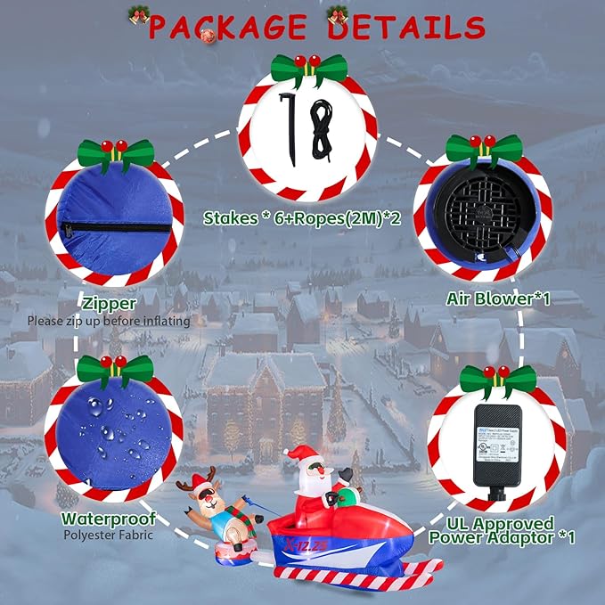 8.5 FT Christmas Inflatables Outdoor Decorations, Funny Christmas Inflatables Santa Claus and Elk Sits on a Snowmobile Blow Up Yard Decorations with Built-in Lights for Yard Lawn Garden Party Decor