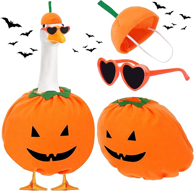 Hysagtek Halloween Porch Goose Outfits - Yard Goose Outfits Pumpkin Costume with Glasses Fall Halloween Goose Clothes for 23" Goose Outdoor Patio Yard Lawn Art Decoration