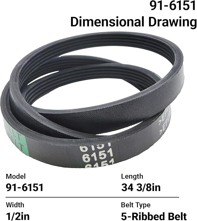 5-Rib Aramid Drive Belt for Toro Snow Blower, Replaces 95-6151 265-929 75-939, Fits CCR2400 CCR2450 CCR2500 CCR3000 CCR3600 CCR3650