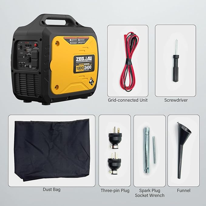 Quiet and Lightweight 2400W Portable Inverter Generator for Home Use, Small Generator for Camping Outdoor Emergency Power Backup, Gas Powered Engine, CO-Sensor, EPA, ECO Mode