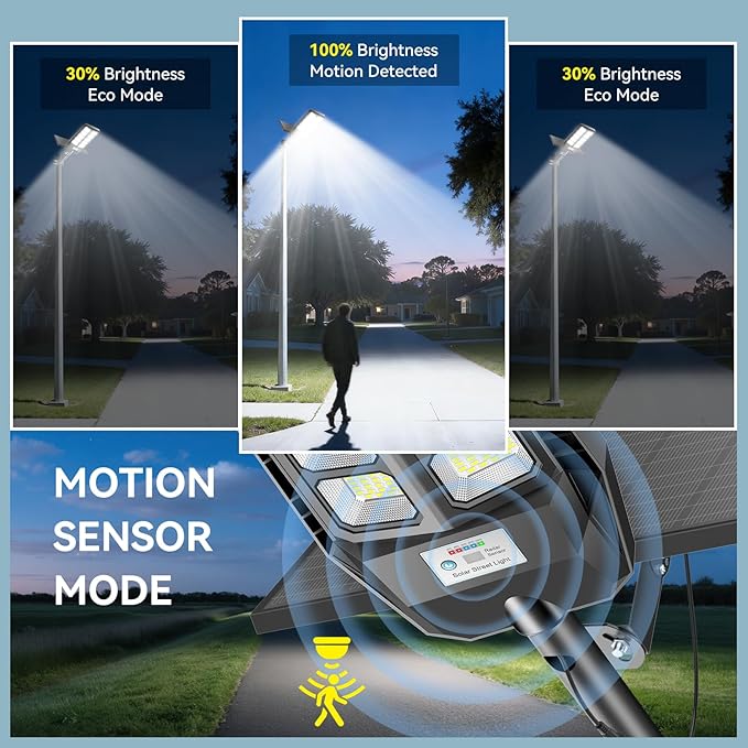 Solar Lights Outdoor Waterproof, 7000K Dusk to Dawn Solar Street Lights Outdoor Motion Sensor with Remote Control, LED Security Flood Light for Outside, Parking Lot, Yard, Garden, Garage
