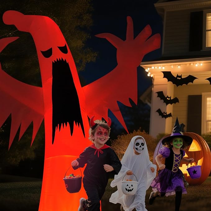 Halloween Inflatable Ghost Decoration, LED Color Changing Lights, Outdoor Yard Decor with Wings (12FT Giant White Ghost)