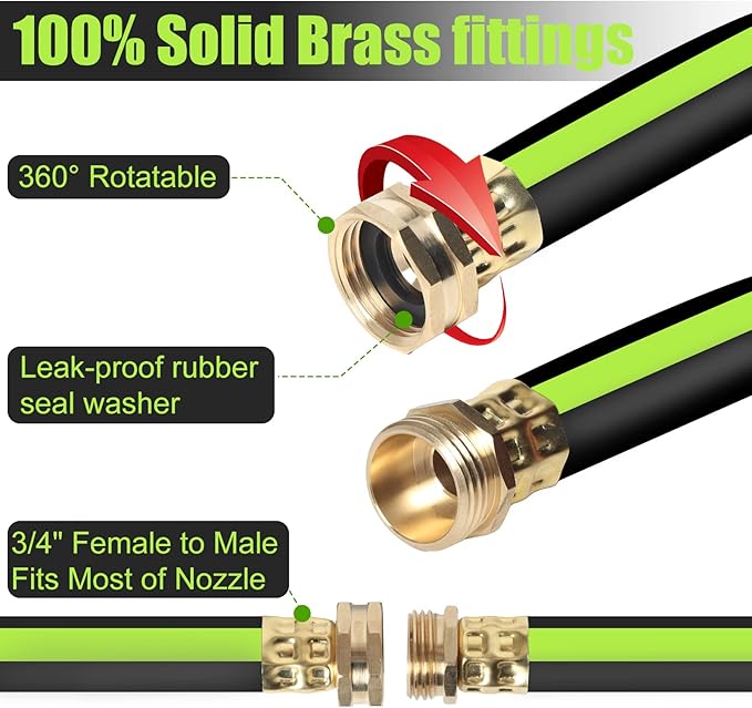 SYEENIFY Kink Free Garden Hose 10ft 5/8", Heavy Duty Hybrid Water Hose, Ultra Durable Flexible Rubber Hose with Sprayer Nozzle,Leakproof Yard Outdoor Hose with Brass Solid Connector