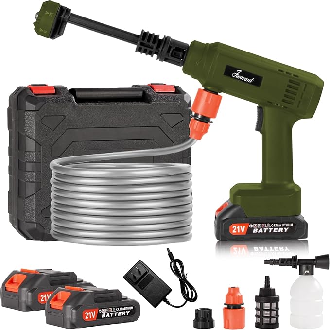 Power Washer,1200 PSI Cordless Pressure Washer with 2×21V Battery&6-in-1 Multi-Function Nozzle,Portable Pressure Washer Suitable for Cleaning Vehicles, patios, Glass, Floors, and Watering Plants