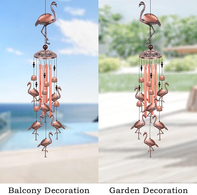 Outdoor Flamingo Wind Chimes Decor Gifts for Mom, Home, Garden, Rooms, Patio, Indoor, Outdoor Flamingo Decoration, Garden Flamingos Wind Catcher, Flamingo Wind Bells, Red Copper Flamingos Wind Chimes