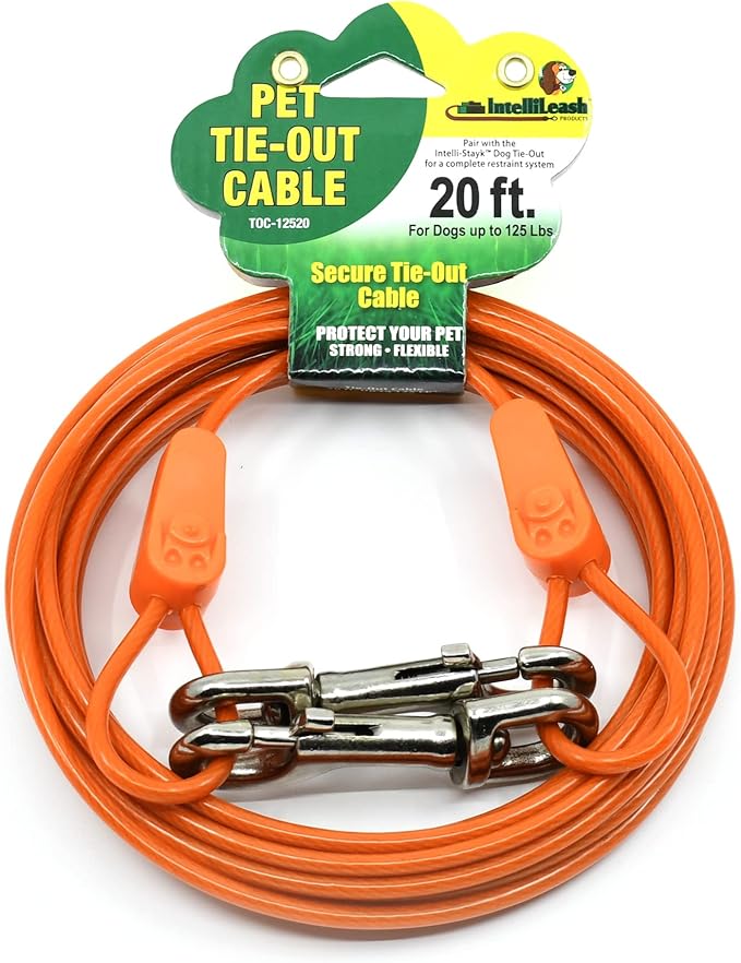IntelliLeash Tie-Out Cables for Dogs: Strong, Safe, and Durable Dog Tie-Outs for Every Breed: 125 lb / 20 ft