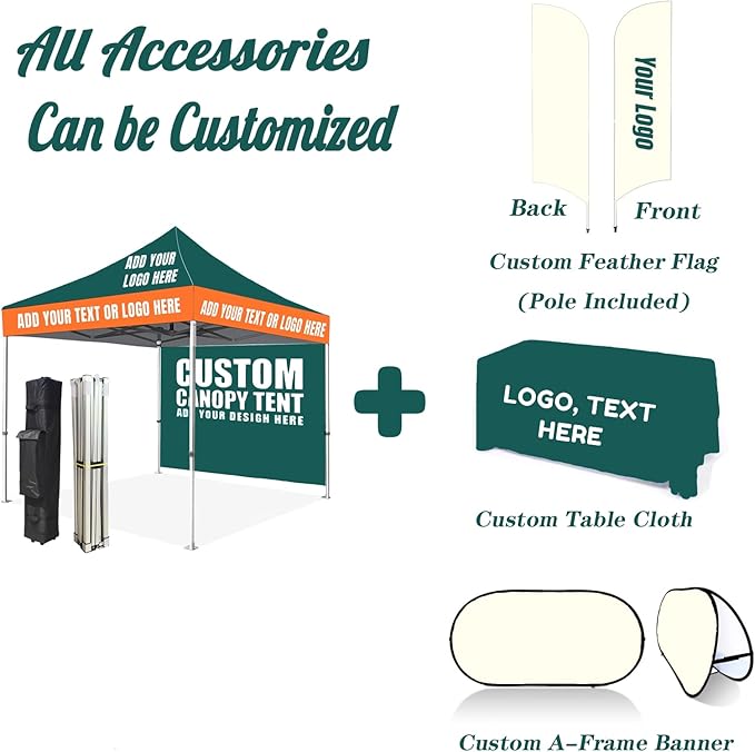 Custom Canopy Tent 10x10 with Logo, Personalized Pop Up Canopy Tent, Nano-Grade Water Repellent Heavy Duty Tent for Outdoor, w/Roller Bag(1 Full Wall)