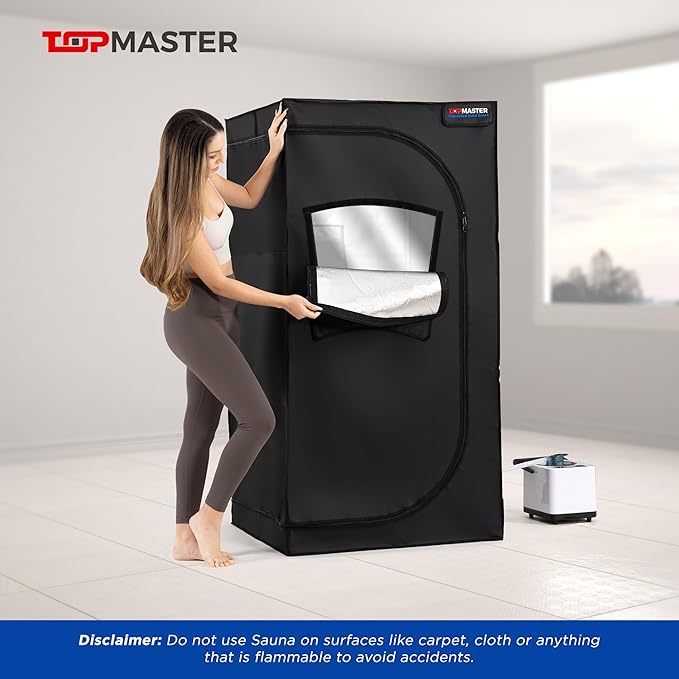 TopMaster Portable Sauna Steam Tent, Full Size Home Personal Sauna Box Steam Room, Large 3 Liter 1000W Generator, Folding Chair, 9 Levels,