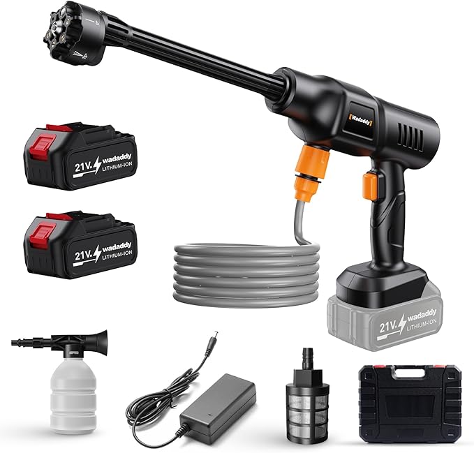 Portable Pressure Washer, 900PSI Cordless Power Washer, Portable Power Washer with 2 Batteries, 6-in-1 Nozzle, Handheld Pressure Washer for Car/Floor/Garden