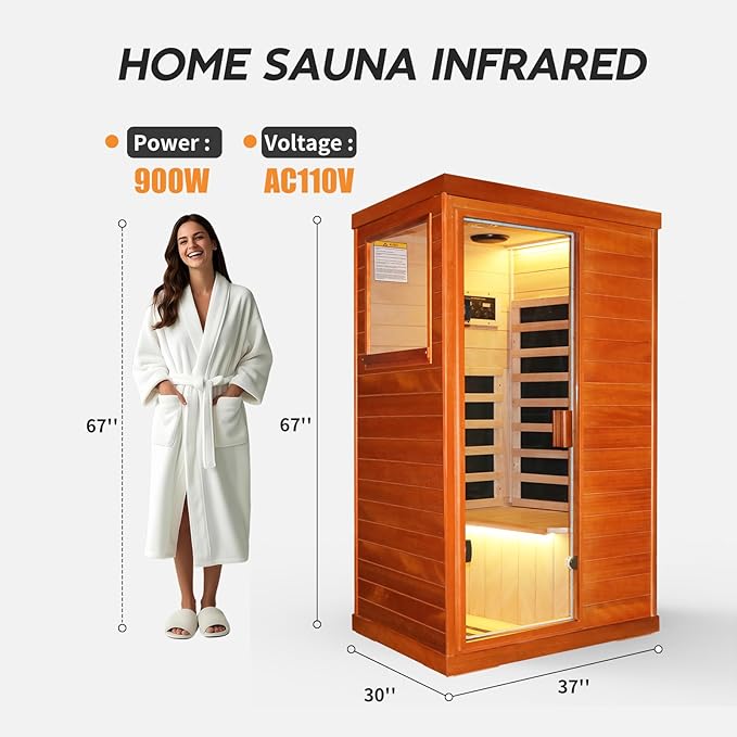 One Person Sauna Far Infrared Finland Spruce Wood Saunas Room Home Wood Spa Dry Saunas Single Person Spa Beauty of Natural Wood 67.3x37.4x29.5inch