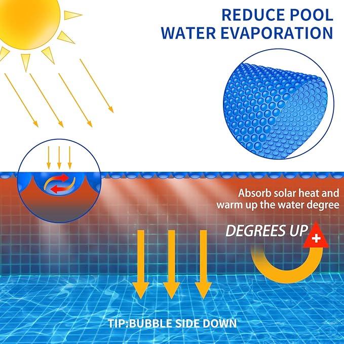 BigXwell Solar Pool Cover, 12Mil 18x36 Foot Rectangle for Above-Ground and In-Ground Pools, 1200Series (18x36 FT)