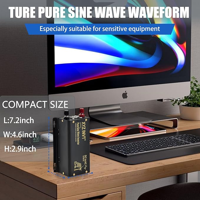 300W Pure Sine Wave Inverter DC 12V to AC 110V 120V Power Converter 600W Peak with LED Display for Most Small Power Appliances