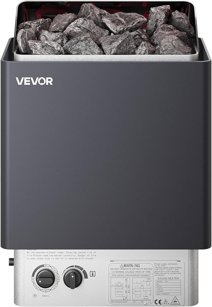 VEVOR 9KW Sauna Heater, Steam Bath Sauna Heater with Built-in Controls, Electric Sauna Stove, 3h Timer and Adjustable Temp for Max. 317-459 Cubic Feet, Home Hotel Spa Shower Use 220V FCC Certification