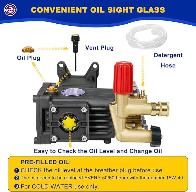 Pressure Washer Pump Max 4400 PSI 4 GPM, 1" Shaft Horizontal Gas Power Washer Pump Replacement, Direct Drive Triplex Plunger Replacement Pump with Pressure Adjustment Unloader
