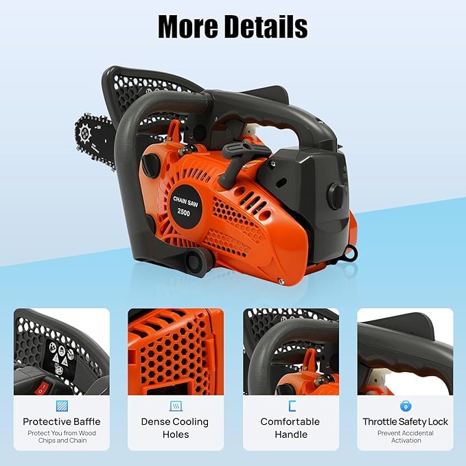 Gasoline Chainsaw, 25.4CC 2-Stroke 900W 12 Inch Gas Powered Chainsaw Handheld Gasoline Chainsaws Single Cylinder Air-cooled Cordless Petrol Chain Saws for Wood Cutting Tree Stump Trimming