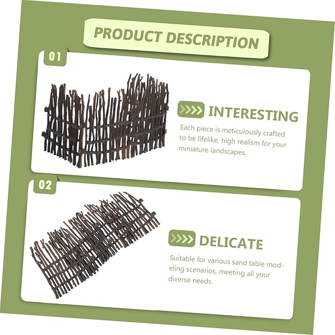 4PCS Miniature Garden Fence Fairy Garden Accessories for Dollhouse DIY Landscape Decoration Lightweight and Portable for Architectural Models and Scenic Designs