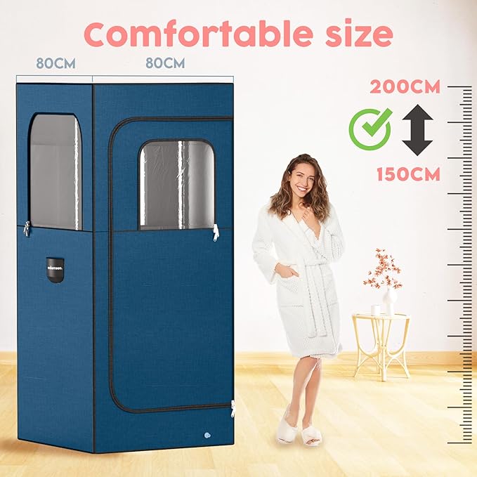 Adamson Full Size Portable Steam Sauna - Indoor Sauna Tent for Home Spa Relaxation - Boost Health and Recovery - 2.6L 1000W Steamer - Chair - Remote - Foot Massager - New - Nylon Blue