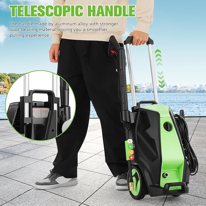 5000PSI 4.0GPM Heavy Duty Power Cleaner with 33 FT Extension Hose, 4 Quick Connect Nozzles and Foam Cannon for Cars/Fences/Driveways/Patios/Home Cleaning, Green