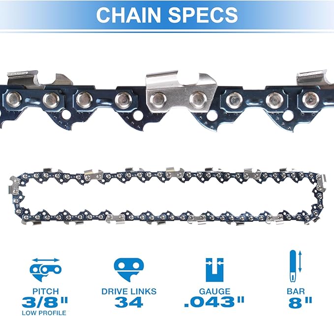 2PCS 8'' Polesaw Chain for Black & Decker LPP120 LPP120B NPP2018 Pole Saw WORX WG310 Pole saw, 8 inch Replacement Chain for Black & Decker CCS818 and More -3/8" -.043" - 34 DL