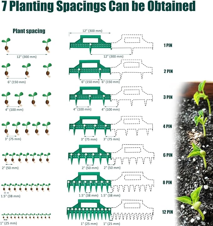 Seed Dibber, Multifunctional Seed Spacer Tool, Seed-in Soil Digger Garden Spacer aid for Planting Seeds Laying Out ideally Spaced Rows (Green)