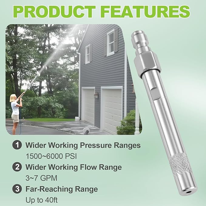 Pressure Washer Long Range Chemical Soap Nozzle, Premium Ladder Saver Shooter Tip for 1700-6000 PSI, 3-7GPM Pressure Washer, with 1/4 inches Quick Connect, Up-to 40ft