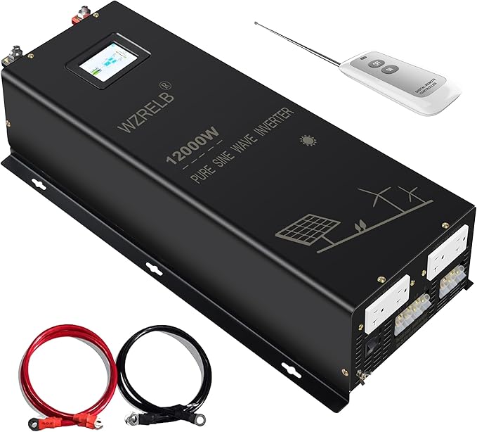 WZRELB 12KW 48V Pure Sine Wave Inverter,48 Volt DC to AC 120V 240V Split Phase Power Inverter,2*AC Hardwire Terminal,24KW Surge,High Efficiency up to 91.6%,Wireless Remote