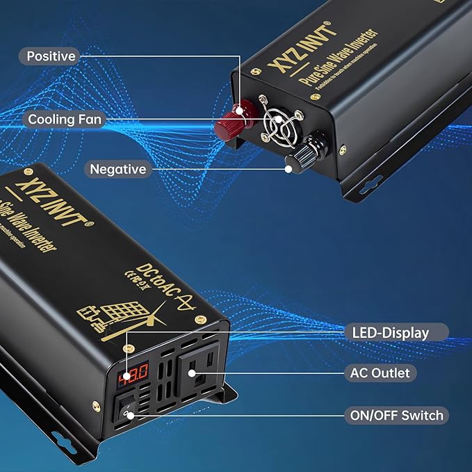 300W Pure Sine Wave Inverter DC 48V to AC 110V 120V Power Converter 600W Peak with LED Display for Most Small Power Appliances