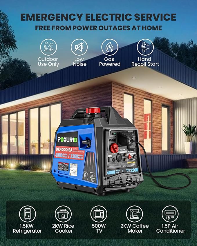 4000 Watt Inverter Generator, 120V Gas Powered Generator SuperQuiet, RV Ready/EPA for RV, Camping and Home, Blue