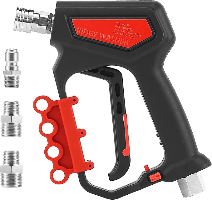 RIDGE WASHER Pressure Washer Gun 5000 PSI with Nozzle Bracket, 12 GPM, Power Washer Trigger Gun with 1/4" Quick Connector, 360° Swivel 3/8'' NPT Thread, M22-14 mm and M22-15 mm Fitting