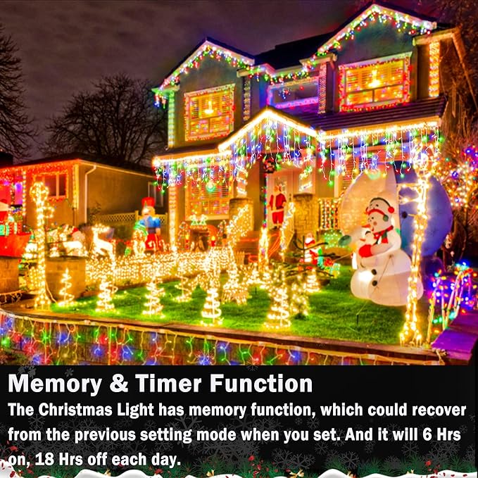 KNONEW 164FT 1600 LED Christmas Lights Outdoor Decoration Multicolor with 320 Drops, 8 Modes Timer Hanging Fairy String Lights Plug in Waterproof Indoor Decor for Holiday Wedding Party Window Garden