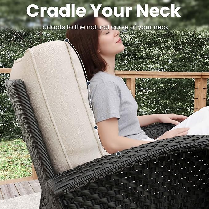 7 Pieces Patio Furniture Sets with Fire Pit Table, Wicker Rattan High Back Outdoor Swivel Rocking Chairs Set with 3-Seat Couch, Ottomans and Side Table