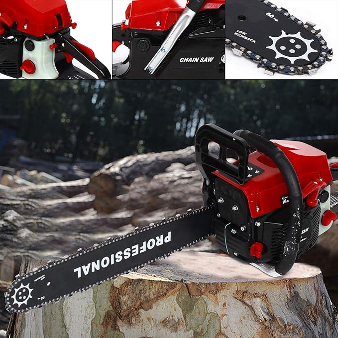 20" Gas Chainsaw 2 Stroke Gas Power Chain Saw 62CC Handheld Cordless Petrol Gasoline Chain Saw Chainsaw for Farm Garden Ranch Trees Wood Cutting